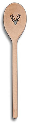 2x HOFMEISTER® Kochutensilien Löffel oder Pfannenwender mit Motiv aus Holz (Ovaler Kochlöffel/Hirsch)