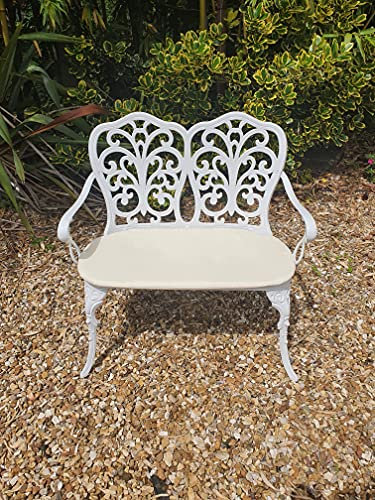 Signature Homes and Gardens SH&G 2 Seater Love Bench | White Aluminium with Cream Cushion | Indoor & Outdoor
