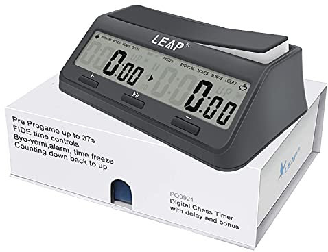 LEAP 9921 - Reloj de ajedrez con gran pantalla, programa actualizado Byo-yomi, retraso y bonus