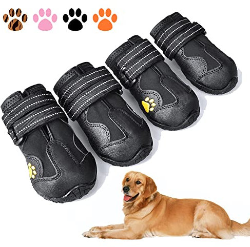 XSY&G Hundestiefel, wasserdichte Hundeschuhe, Hundeschuhe mit reflektierender, robuster Anti-Rutsch-Sohle und rutschfest, Outdoor-Hundeschuhe für mittelgroße Hunde, 4 Stück, Größe 1
