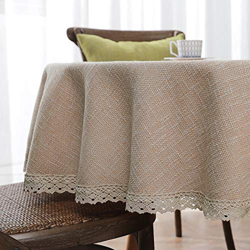 Kuinmpiond Moderne Landhaus Tischdecken Baumwollleinen Einfarbig Dick Schönem Tischwäsche beige 160cm Runder Durchmesser