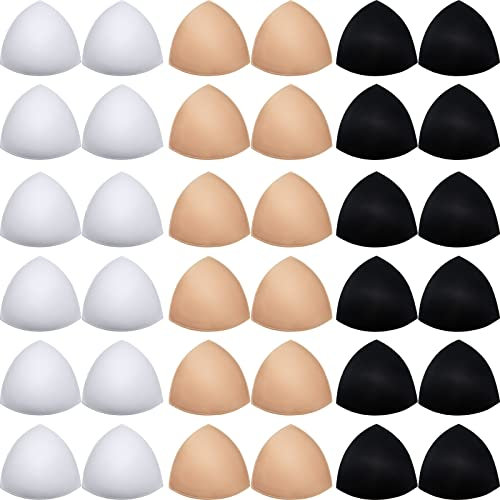 Syhood 18 Pairs Triangle Sports Bra Pads Inserts Women Push up Breast Insert Pads Sponge Removable Bra Cup Inserts Pad, White, Black, Nude Color, 5.31 inches,5.91 inches