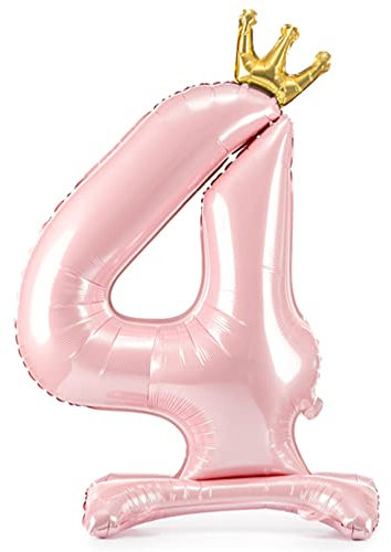 DekoHaus Folienballon Zahl 4 Rosa mit Krone 103 cm – Stehender Ballon metallisch, nur mit Luft befüllbar, Geburtstagsdeko für Mädchen, Kinderparty, Jubiläum & Prinzessin Party