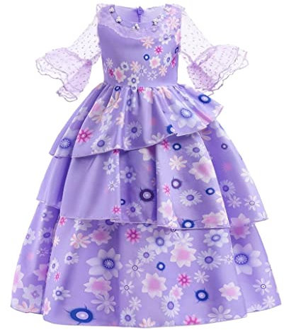 Lito Angels Encanto Isabella Lila Blumen Kleid Kostüm Verkleidung für Kinder Mädchen Größe 7-8 Jahre 128 (Tag-Nummer 140)