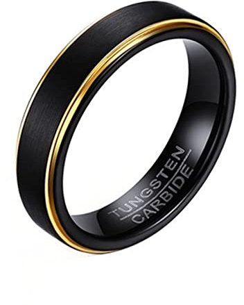 Ayoiow Ringe für Herren, Wolfram Ring Tungsten 5mm Gebürstet Ring Verlobung Schwarz Gold Ring Größe 65 (20.7)