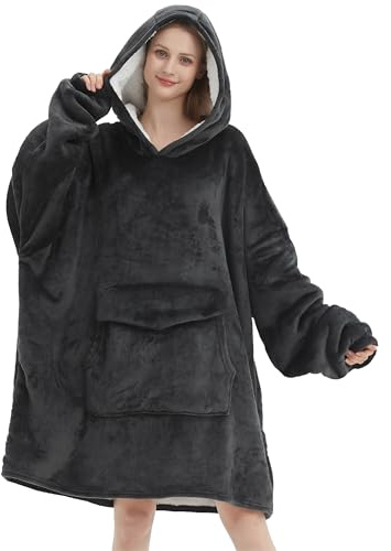 Fiosnow Graue Decke Hoodies für Damen und Herren Erwachsene Oversize tragbare Decke Hoodies für weich und warm
