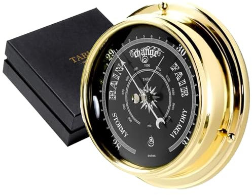 Tabic Prestige Traditional Brass Barometer - Handmade in England - Jet Black Dial and Heavy Brass Case (1/2kg) - Timeless Weather Predictor for Home and Office Decor - Combined Elegance & Precision