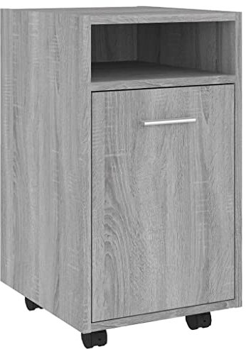 vidaXL Beistellschrank mit Rollen Rollcontainer Rollschrank Büroschrank Standschrank mit 2 Fächern Grau Sonoma 33x38x60cm Holzwerkstoff