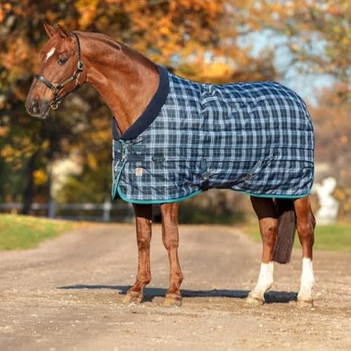 Rhino Vari-Layer Stalldecke, 400 g schwer, Größe:66, Farbe:Marineblau kariert (blaugrüner Rand)