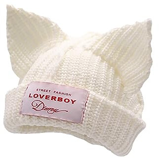 VPTMRP Niedliche Katzenohren-Mütze Cat Ear Beanie Strickmütze Warme Slouchy Häkelmütze (Weiß)