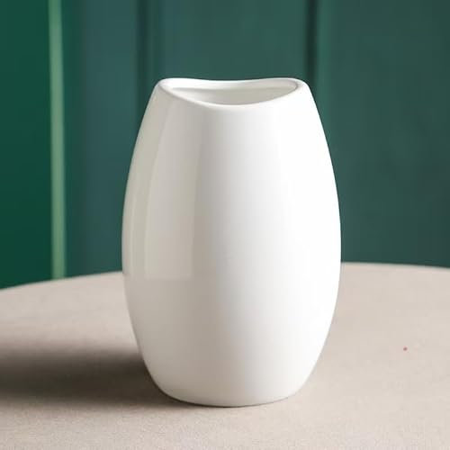 White Ceramic Vase Cylinder Oval Fluted Styles Wedding Table Piece Centrepiece Flower Arranging Home Decor Shiny Gloss Glaze Ornament (One White Vase)