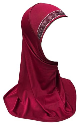 Yaqeen Kinder Mädchen Kopftuch Hijab mit Glitzerborde, Sport Hijab, Amira Kopfbedeckung 6-12 Jahren, rot