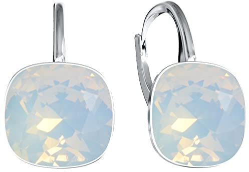 Damen Hängen Ohrringe Silber 925 mit Marken Kristalle Zirkonia - Schmuck Echt Silberne Hängende Ohrhanger für Frauen und Mädchen - Hängeohrringe Ideal Geschenk (White opal)