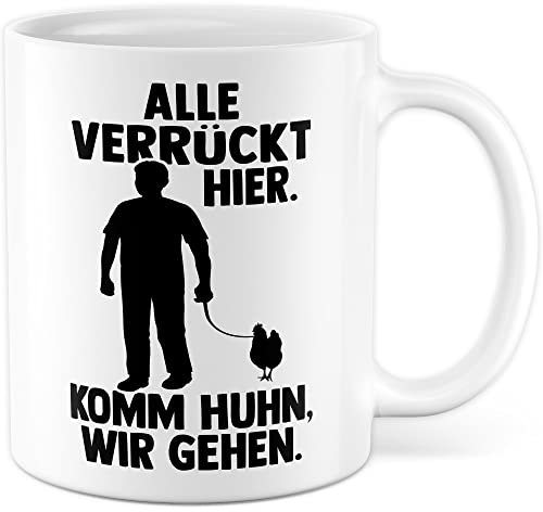 Huhn Tasse Hühner Geschenkidee Kaffeetasse Henne Geschenk für Hühner-Besitzer Kaffeebecher Hahn Becher (Weiß)