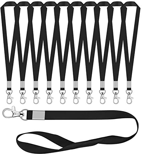 Cozlly 10 Pz 44.5 cm Correa de Cuello paraTarjetas, Cordón Cuello Llaves, Lanyard Cordón con Mosqueton, Colgantes de Tarjetas de Identificación para Oficina, Empresa, Negro