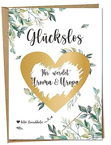 Ninky® Rubbelkarte Ihr werdet Uroma & Uropa Postkarte mit Kuvert - Schwangerschaft verkünden Uroma & Uropa - Rubbellos Herz Gold DIN A6