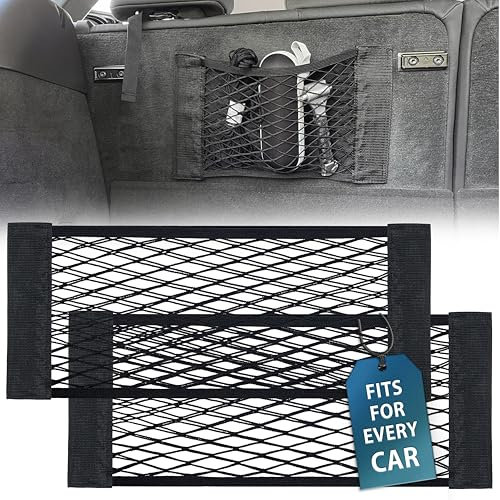 MyGadget 2X Kofferraum Netztasche Klett [25 x 60 cm] - Universal Organizer im Auto - Innenraum Gepäcknetz für KFZ Zubehör wie z.B. Warnwesten & Feuerlöscher
