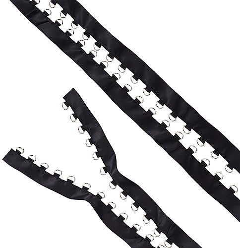 BENECREAT 3.65 m Schwarzer Ösenbesatz Mit D-Ringen (6x10mm), 24 mm Ösenbesatzband Zum Nähen von Kleidungsstücken, Korsetts, Hemden, Kleidern, Röcken, Jacken