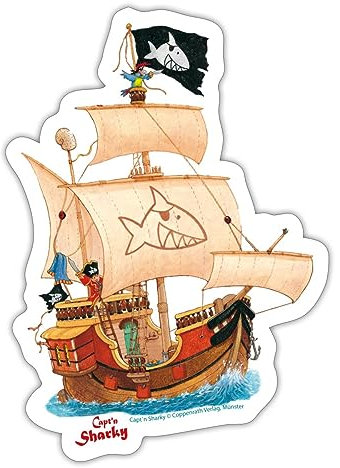 Spreadshirt Käpt'n Sharky Schiffscrew Sticker, max. 10x10 cm, 10 x 10 cm, Mattweiß