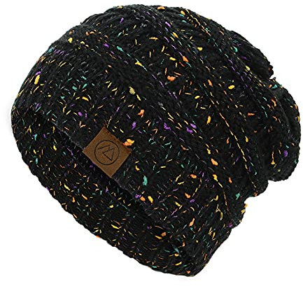 Durio Strickmütze Damen Mütze für Frauen Wintermütze Beanie Mütze Grobstrick Mütze Weich Schwarz 1 Einheitsgröße