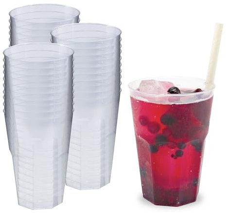 Silverkitchen 60x Cocktail Becher 0,3 L transparent aus PP 6-eckig Made In Germany Hartplastik Trinkbecher bruchsichere Cocktailbecher mehrweg