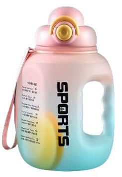 Omana Grande bouteille d'eau de sport de 1,6 l/2,5 l, sans BPA, anti-fuite, avec poignée en fût, paille et bouchon à rabat, capacité pour gym, yoga, fitness, camping, extérieur et intérieur (rose, 1,6