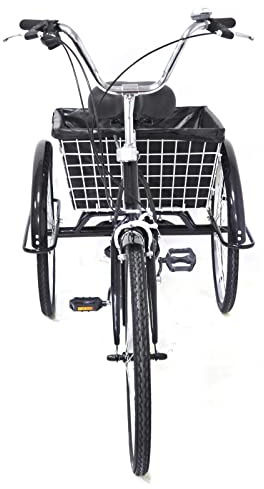 Zalydala Dreirädriges Fahrrad für Erwachsene, Abnehmbarer Klappkorb, 8 Gänge, Verstellbarer Sattel, Trommelbremse Hinten, Schwarz, 20 und 24. (24 Schwarz)