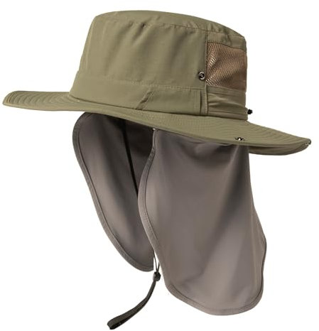 TOP-EX XL/XXL Sonnenhut Herren Wasserdicht Sonnenschutz Mütze mit Sonnenbrillenhalter Breite Krempe Outdoor Trekking Hut mit Nackenschutz Safari Sommer Mütze Faltbar 94603_Armeegrün M/L