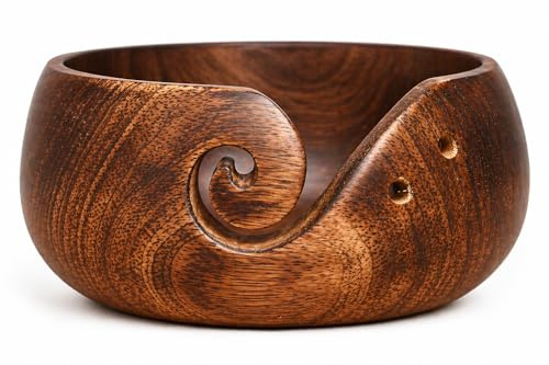 Handcrafted Wooden Yarn Bowl for Crocheting – Smooth Spiral Slot, Anti-Slip Heavy Base, Tangle-Free Yarn Holder, Portable Knitting Organizer for Home & Travel (Natural Wood Finish)