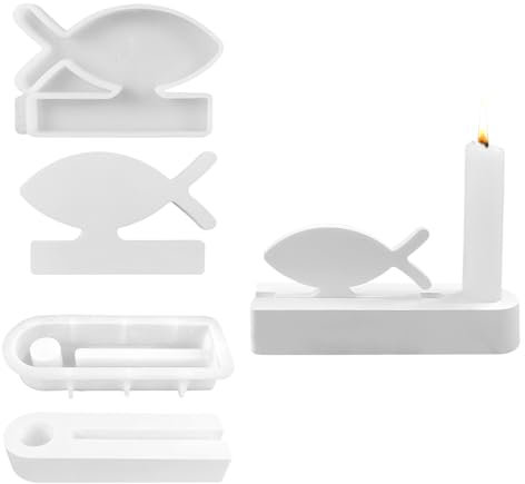 Silikonformen Gießformen,Silikonform Kerzenhalter Konfirmation Deko,DIY Kombination Silikon Gießform Kerzenhalter,Silikonform Kommunion Deko,Silikonform Fisch für Wohndekoration Kunst Dekoration (A)