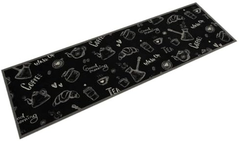 vidaXL Küchenteppich, Küchenläufer rutschfest Waschbar, Teppichläufer für Innen Außen, Teppich Läufer Küchenmatte, Morgen Schwarz 45x150cm Samt