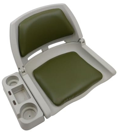 MiDMarine Lightweight Folding Boat Seat - Olive Green Style with Cup Holder