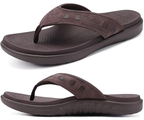 KuaiLu Mens Sport Flip Flops Orthotic Thong Sandals With Arch Support | Comfortable Toe Post Beach Pool Slides For Plantar Fasciitis Outdoor Summer