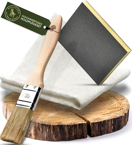 Palatura Holzpflege-Set, Öltuch aus Baumwolle, Schleifschwamm K220 und Pinsel, Profi-Set für Zuhause