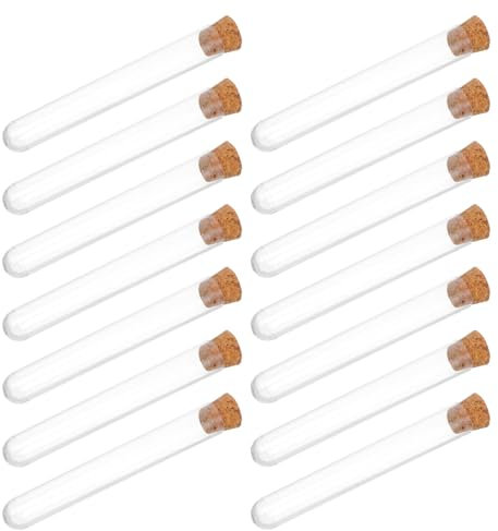 OUNONA Hohe Reagenzgläser Aus Kunststoff Mit Korkverschluss 50 Stück 13 Ml Laborfläschchen Für Experimente Pflanzenvermehrung Und Süßigkeitenaufbewahrung