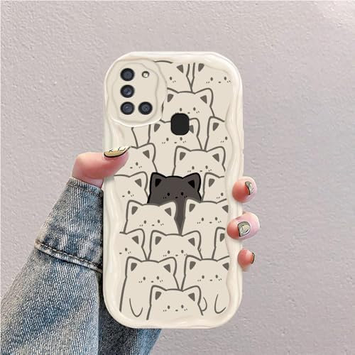 Katze Welle Silikon Weich Hülle Kompatibel mit Samsung Galaxy A21s Weiß