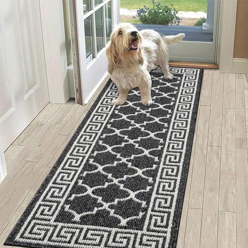 SHACOS Hallway Runner Rug Non Slip 60x180 cm, Washable Hall Runner Black | Narrow Carpet Runners Modern, Rubber Backed, Low Profile, Rug Runners for Kitchen, Hallways, Entrance, Laundry