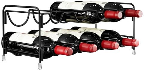 Nuovoware Double Wave Wine Rack, Freestanding 8 Bottle 2 Tier, Carbon Steel Wine Racks Countertop for Kitchen Bar Pantry Wine Cellar Dining Room Basement, Black