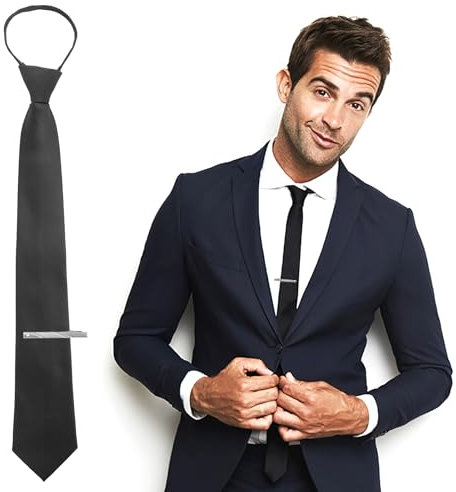 Cravate noire à clipser pour homme - Longueur : 48,3 cm - Pour mariage, remise de diplôme, uniforme scolaire, bureau, noir, Small