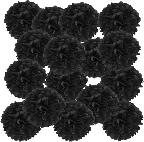 PATIKIL 20 Stück 10 cm Pom Poms Papier Blumen, Papierblumen Hochzeitsdeko Seidenpapier für Hochzeit Brautdusche Blumenkugel Geburtstagsparty Hintergrund Dekoration, Schwarz