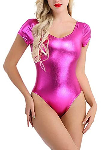 Lingerie per adulti costumi da donna body danza body tuta party danza usura plus size lingerie raso, Rosa acceso, L