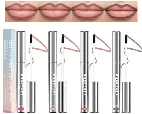 4-teiliges Abnehmbares Lip Liner Set - 4 Farben Peel-off Lippenstift Stain, Wasserfest, Langanhaltend, Matte Finish, Tattoo-Effekt, Anti-Smudge
