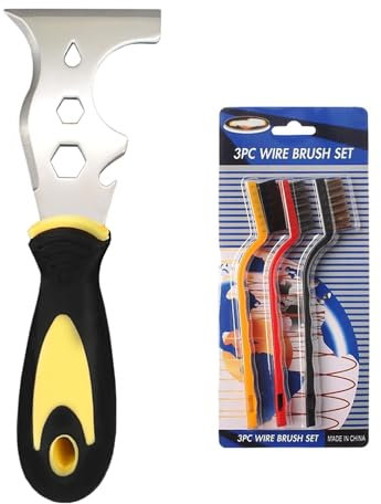 Paint Scraper Tool with Nylon Brush Paint Scrubbing (3Pcs Mixed), 13-in-1 Stainless Steel Multi-Function Scraper Tool for Paint Removal, Plastering Tools, Straight Scraper, Curved Scraper
