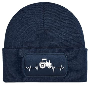 NIMAMA Mütze Beanie Heartbeat Traktor Wintermütze Statement Spruch Print Geschenk Unisex Strickmütze für Herren & Damen - Navyblau