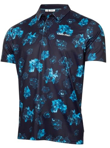 Calvin Klein Mens Cyber Floral Printed Polo Shirt - Navy - M