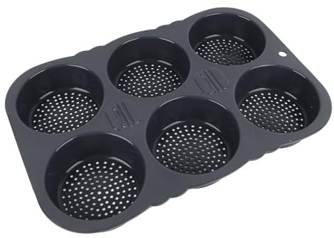 Tomvorks Moule à Pain à Hamburger à 6 Cavités, Moule de Cuisson Pliable en Silicone pour Congélateurs, Fours et Micro-ondes