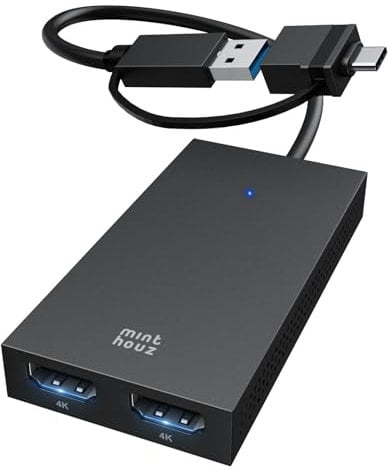 Minthouz USB 3.1/USB C auf Dual HDMI Adapter, DisplayLink Dual 4K@60Hz HDMI Splitter 2 Monitore Gleichzeitig für Dell HP Surface Lenovo, Unterstützt Windows and M1/M2/M3/M4 MacBook