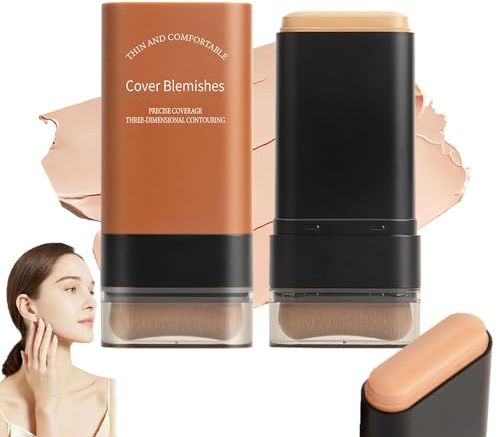 2025 Korean Hydrating Lightweight Foundation Stick with Built-In Brush, Flawless Eraser Foundation Stick, Full Coverage & Waterproof Longwear Makeup for Natural Skin Tone (04#)