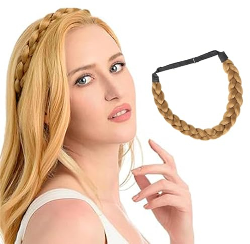Hanaoops Geflochten Stirnband Damen Haarband 3 Stränge Geflochtenes Synthetisches Haar Verstellbarer Geflochtener Haarreif Vintage Elastisches Braids Wide Plaited Haarreifen Damen Beauty Accessoires
