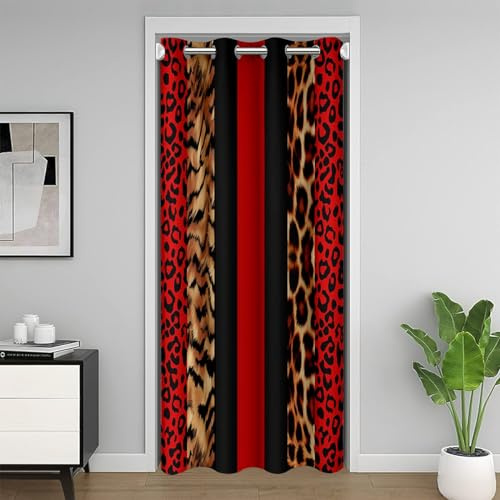 Loussiesd Leopard Pelz Drucken Türvorhang 106x203cm Gepard Vorhang für Innentür Raumteiler 1-Panel Tiere Rot Schwarz Vorhang Safari Türen mit Fenster Zebra